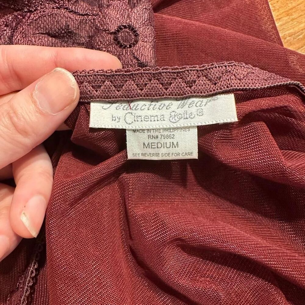 SeductiveWear 90s Burgundy Sheer Lace Floral Embroidered Mini Slip Dress - Picture 5 of 5